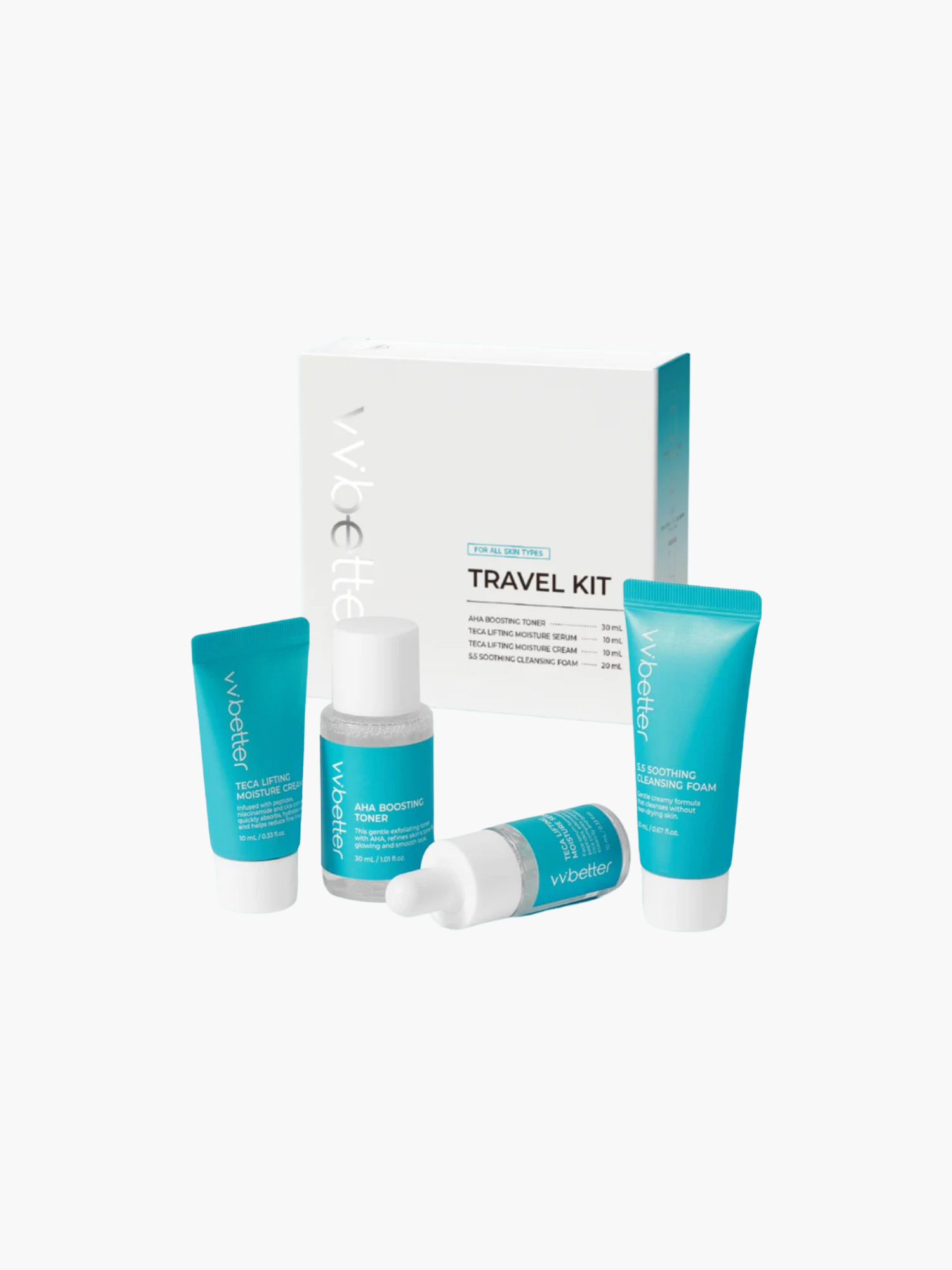 Vvbetter Travel Kit Blue, 4gab.- sejas ādas kopšanas ceļojumu komplekts