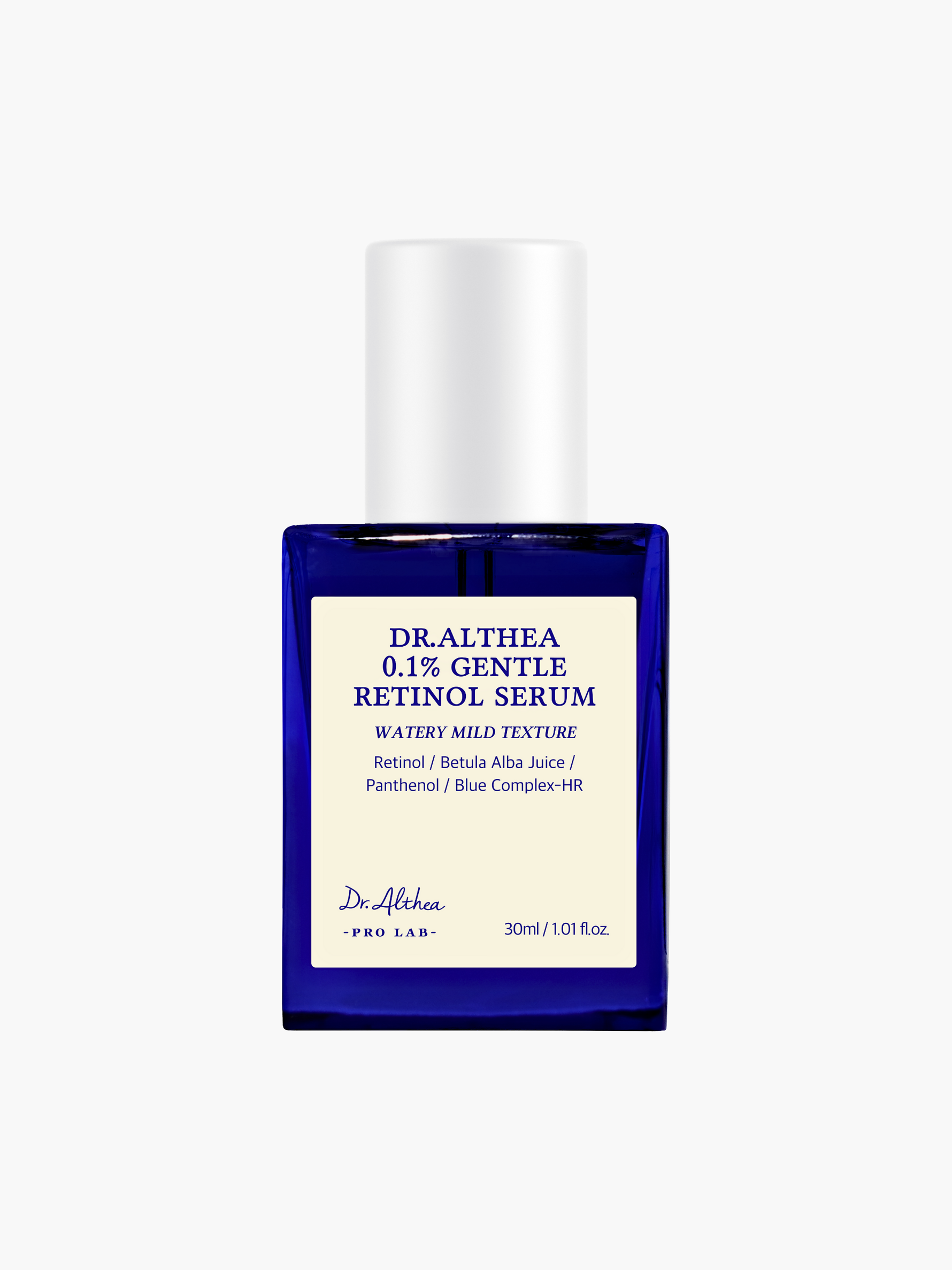 Dr. Althea 0.1% Gentle Retinol Serum, maigs retinola serums sejas ādai, palīdz izlīdzināt ādas tekstūru un smalkās krunciņas, uzlabo toni un elastību, piemērots iesācējiem un jutīgai ādai, lietot vakarā ar SPF dienā, korejas kosmētika Latvijā