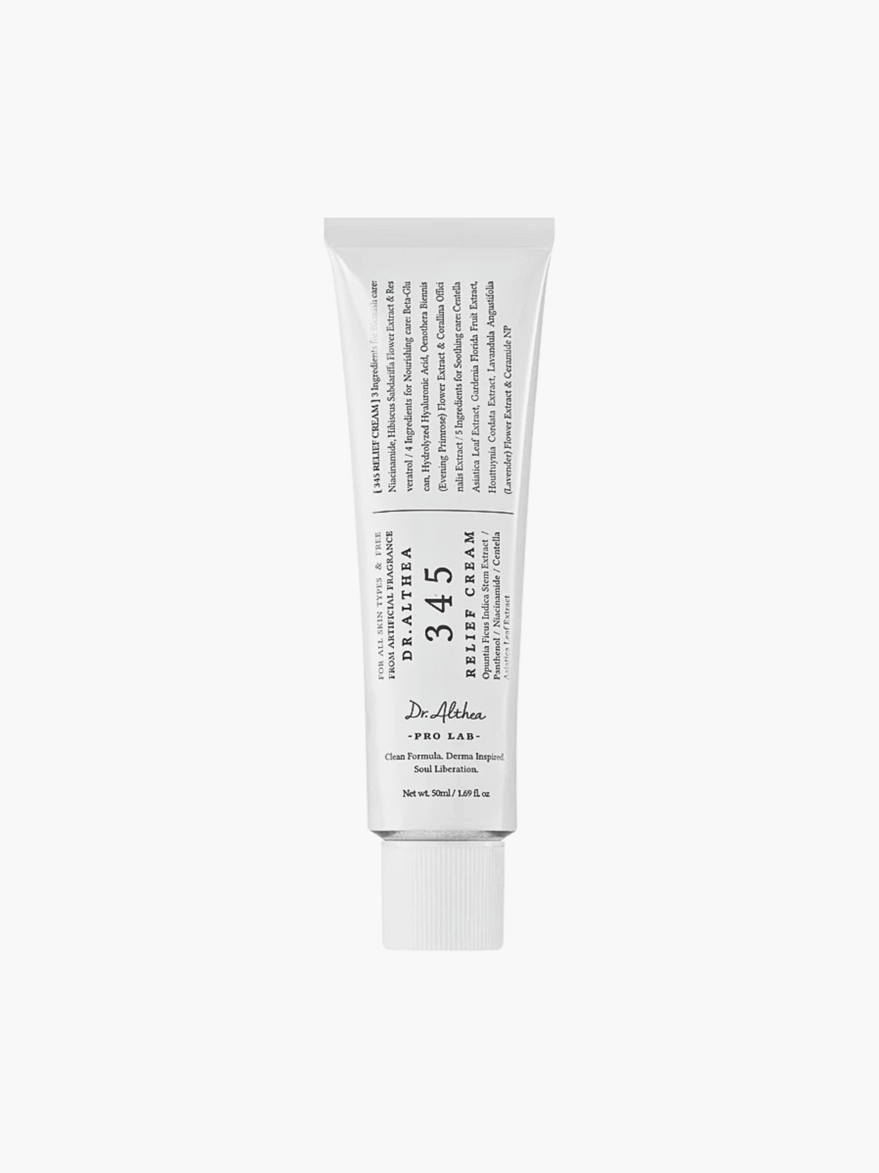 Dr. Althea 345 Relief Cream 50ml, nomierinošs un mitrinošs sejas krēms ikdienai, palīdz mazināt kairinājumu un apsārtumu, stiprina ādas barjeru, piemērots jutīgai un sausai ādai, korejas kosmētika Latvijā