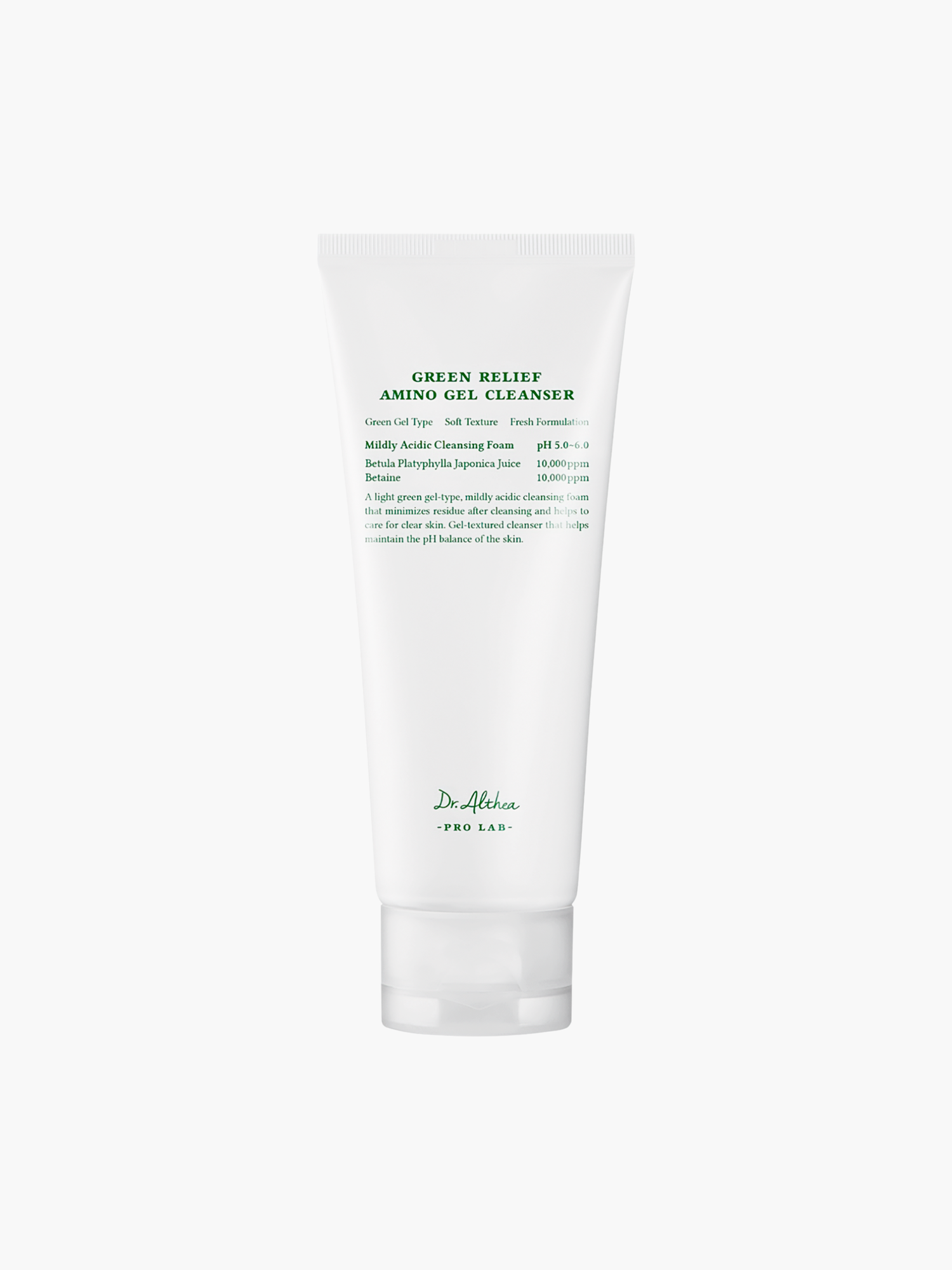 Dr. Althea Green Relief Amino Gel Cleanser, maigs zemas pH sejas gēla attīrītājs ikdienas lietošanai, attīra netīrumus un lieko sebumu, saudzīgs pret ādu, korejas kosmētika Latvijā