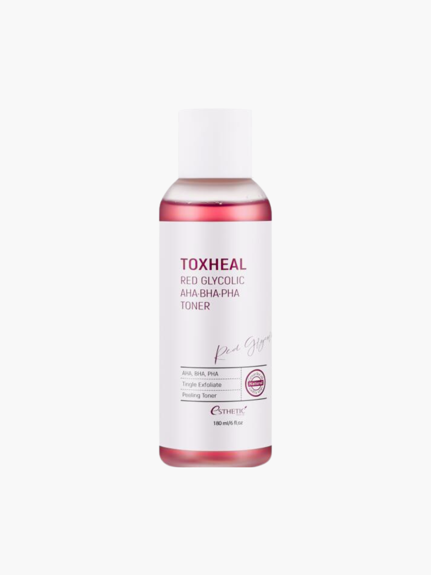Esthetic House Toxheal Red Glycolic AHA BHA PHA Toner 180 ml, sejas pīlinga toniks ar skābēm, palīdz attīrīt poras un mazināt melnos punktus, izlīdzina ādas tekstūru un toni, piemērots taukainai un problemātiskai ādai, korejas kosmētika Latvijā