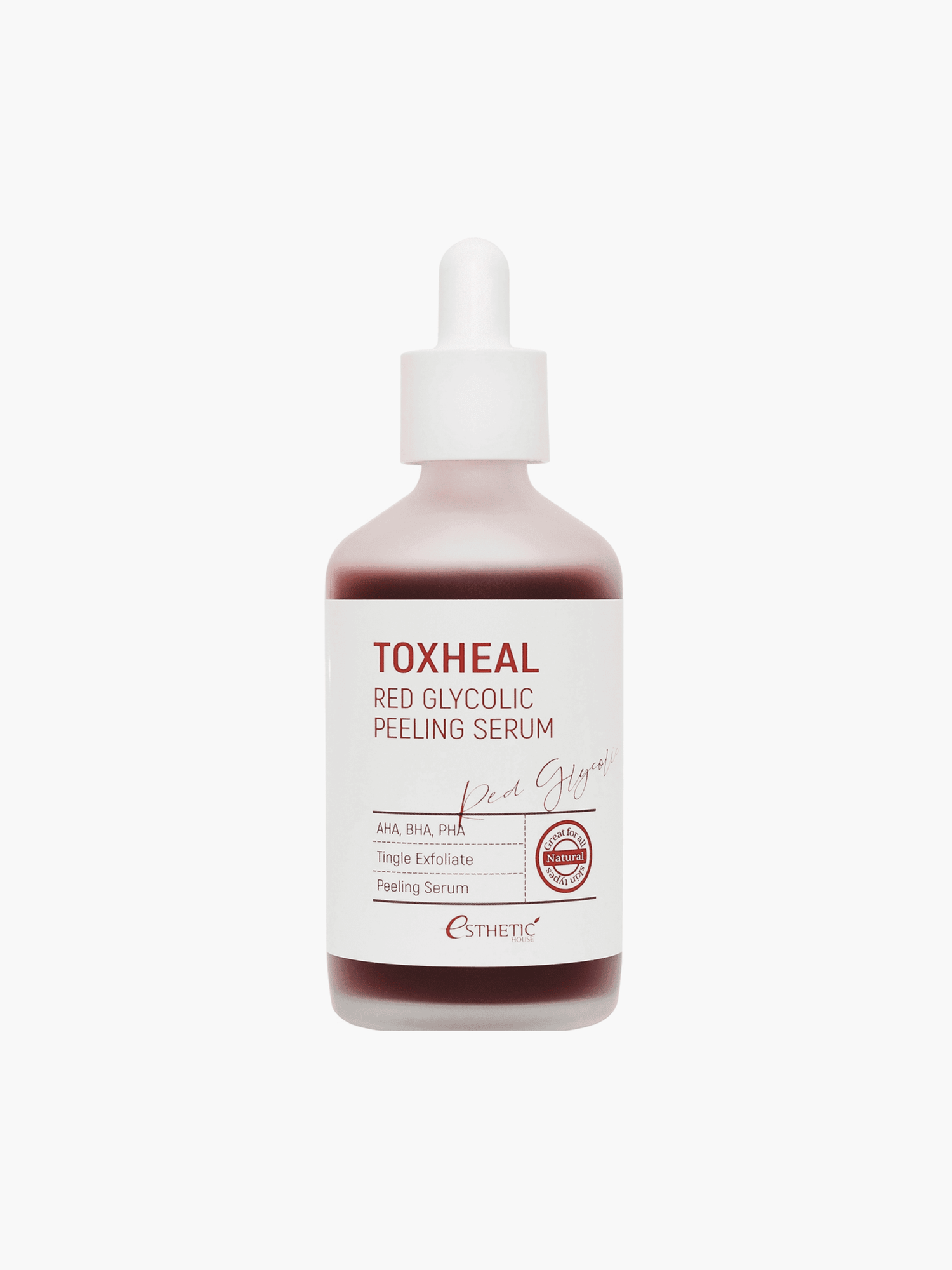 Esthetic House Toxheal Red Glycolic Peeling Serum 100 ml, sejas serums ar skābēm pīlinga efektam, palīdz attīrīt poras un mazināt melnos punktus, izlīdzina ādas tekstūru un toni, piemērots taukainai un problemātiskai ādai, korejas kosmētika Latvijā